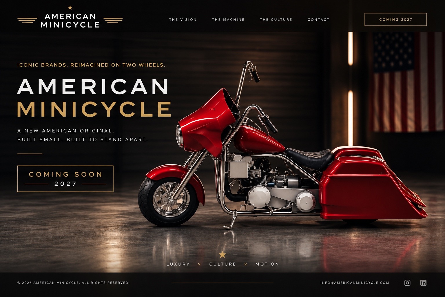 American Minicycle. Iconic Brands. Reimagined on Two Wheels. Coming 2027.